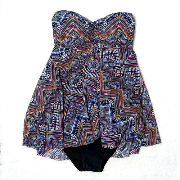 Profile by Gottex Skyline Tapestry Sante Fe Bandeau Fly Away Tankini Top US 8 - Picture 1 of 12